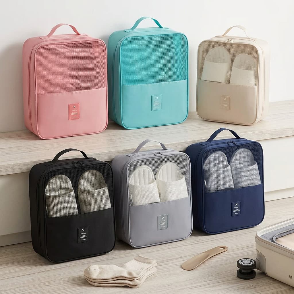 Bolsa Organizadora Para Sapatos de Viagem Portátil Com Alça Tela Respirável Organizador de Mala Grande Capacidade