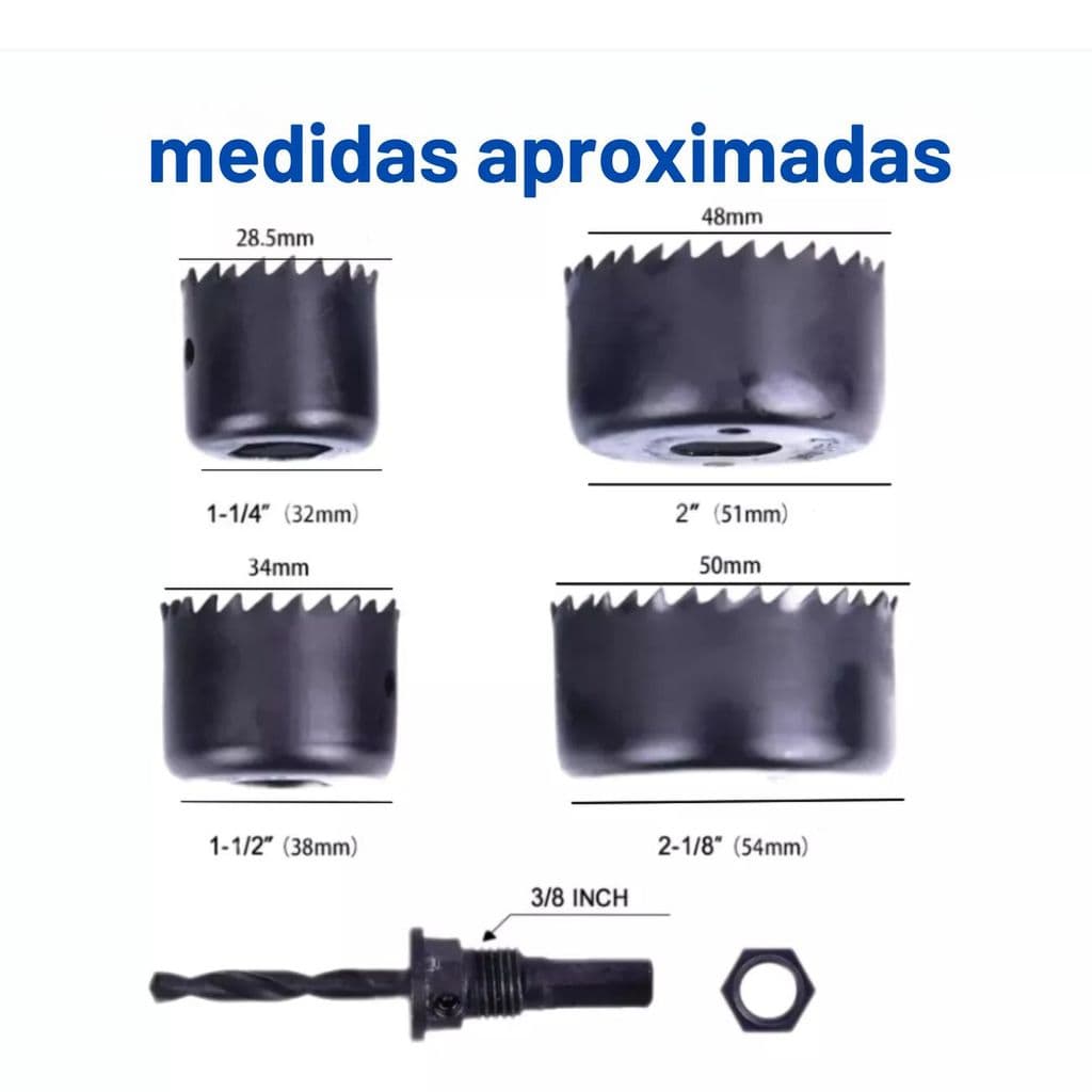 Kit Jogo Serra Copo 6 Peças Para Madeira Gesso Pvc Plástico