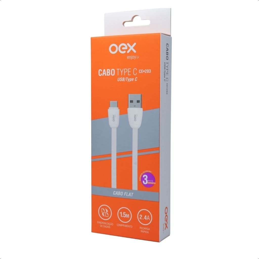 Cabo De Dados E Carga Rapida Tipo C 2.4a Oex 1.5 Metros Conector Metal Reforcado