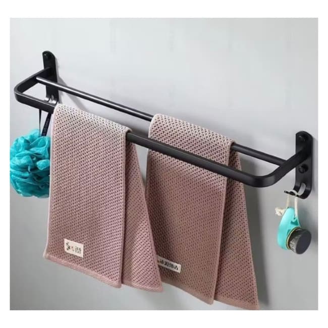 Suporte para Toalhas de Banheiro Ferro Revestido Preto 40cm