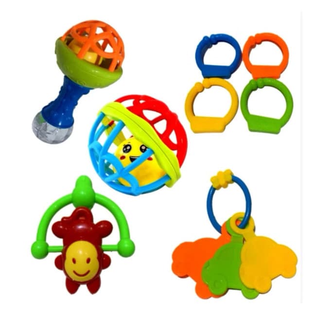 Kit 8 Chocalhos e Mordedores Bebê Colorido Silicone