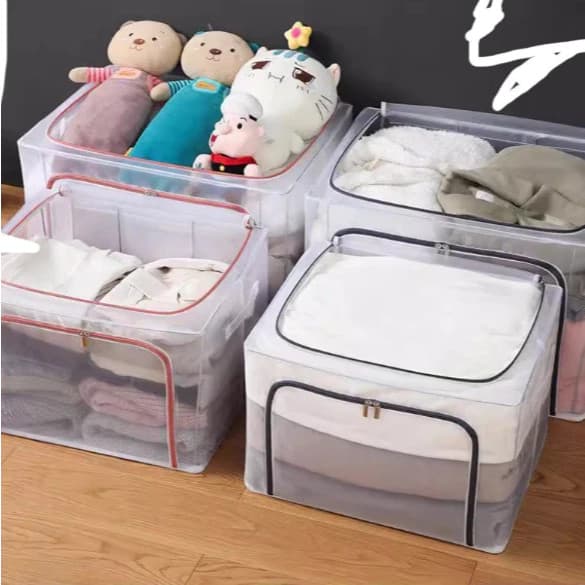 Caixa Transparente 24L/66L/100L com Zíper PVC, À Prova d'Água e Umidade, Organizadora Multiuso Vendido(s) - 24L(40*30*20