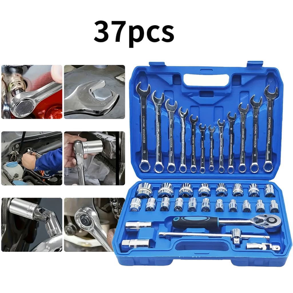 Kit de Ferramentas 37 Peças profissional jogo chave combinada soquetes e catraca grande no Pix - Variação: