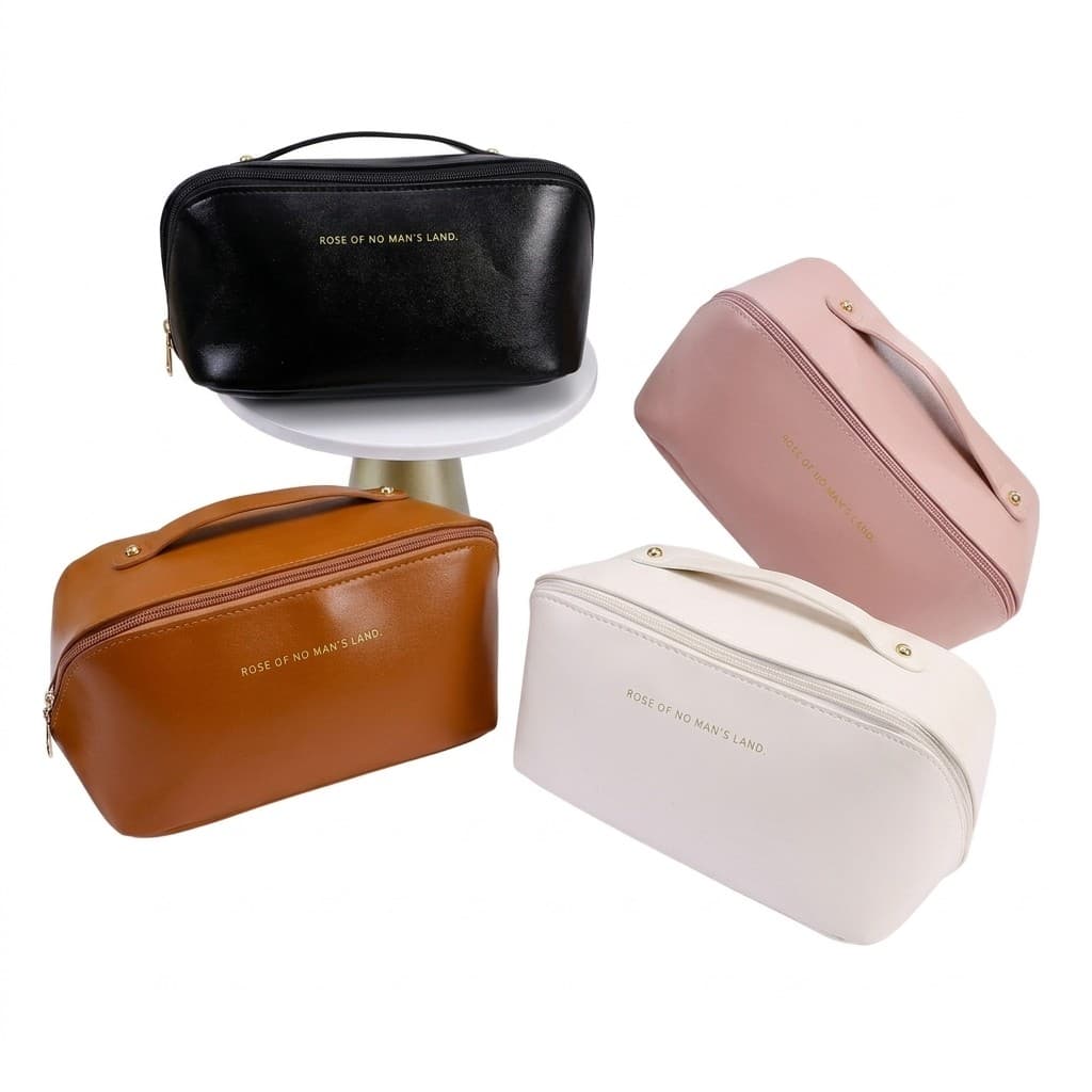 Necessaire Feminina Grande de Viagem Couro PU Impermeável Bolsa Organizadora de Maquiagem e Cosméticos 24cm