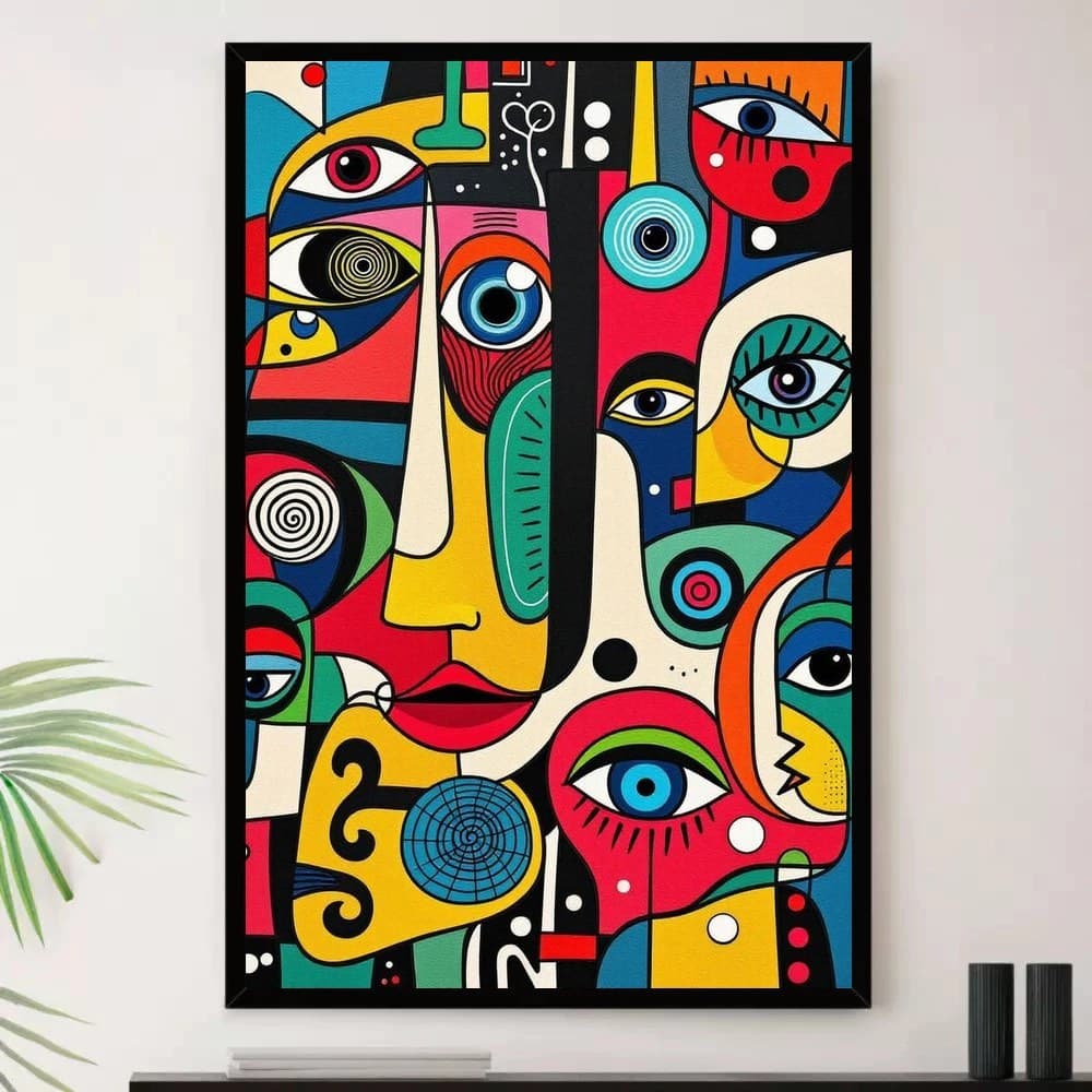 Quadro Placa Decorativa Arte de Alto Contraste Visual Minimalista em Turquesa e Branco