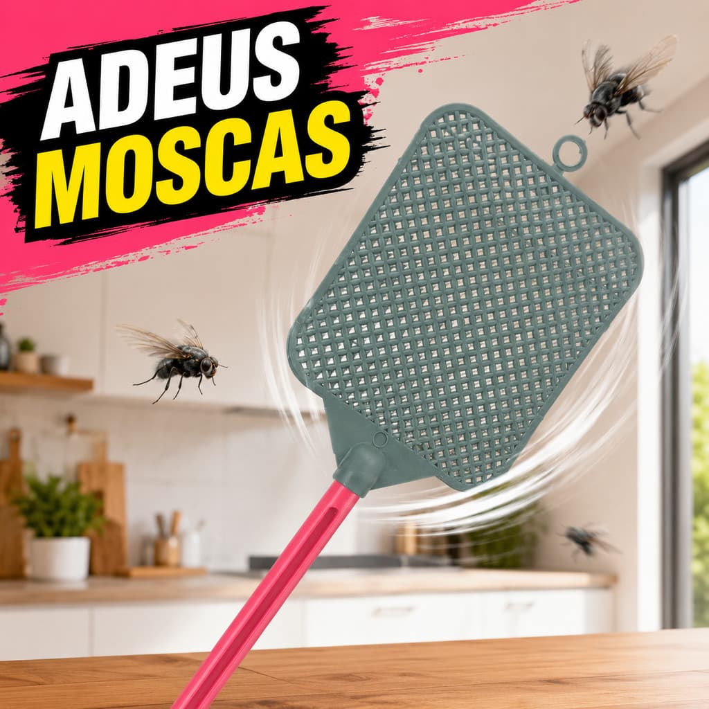 Mata Mosca Plástico Cabo Longo 50cm Escolha a Cor e o Kit