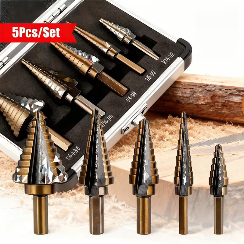 Kit 5 Brocas Escalonadas Titânio - Aço HSS Revestido Hexagonais p/ Metal/Plástico/Madeira Vendido(s) - Variação:
