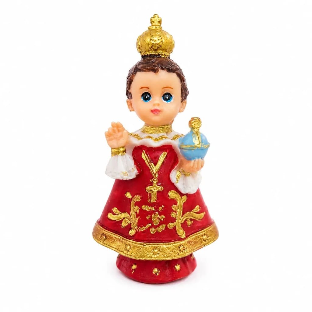 Imagem do Menino Jesus de Praga Infantil de Resina - 8 cm Arte Sacra Decoração Católica Criança Bebê