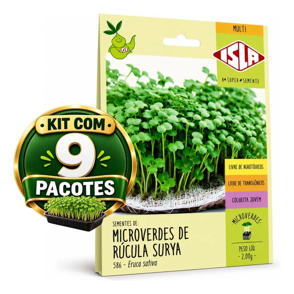 9 Pacotes Microverdes Rúcula Surya Sementes Para Plantar Horta Doméstica Cultivo em Bandeja Microgreen Colheita Jovem