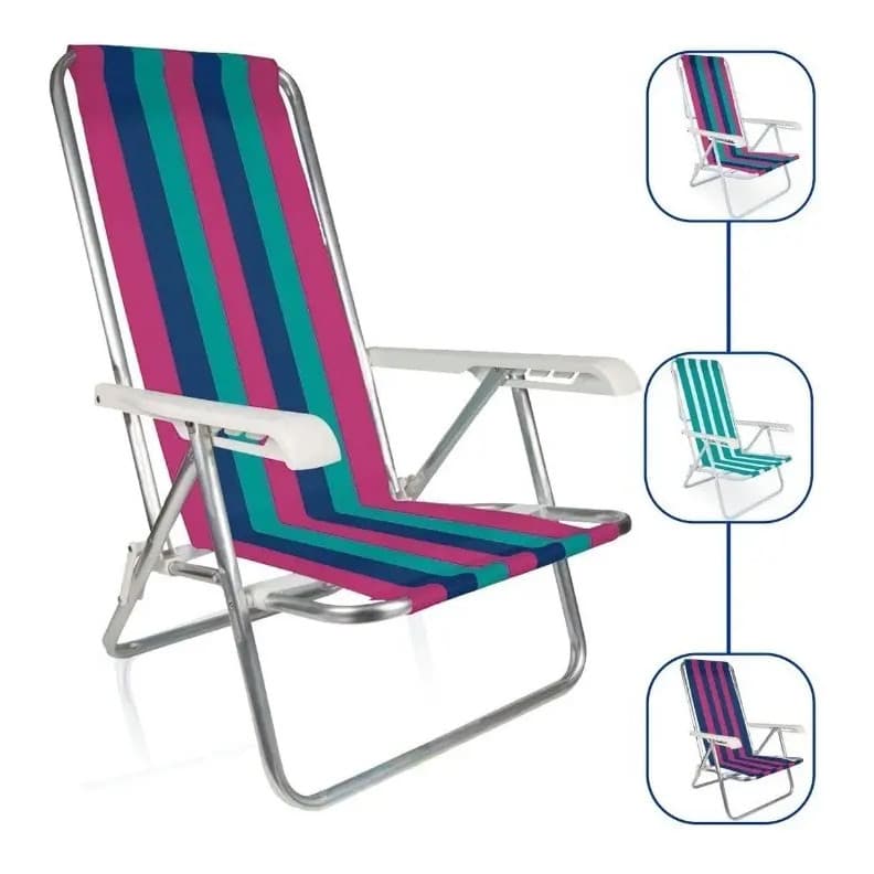 Cadeira Praia Alumínio Reclinável 4 Posições Mor Promoção  Branco