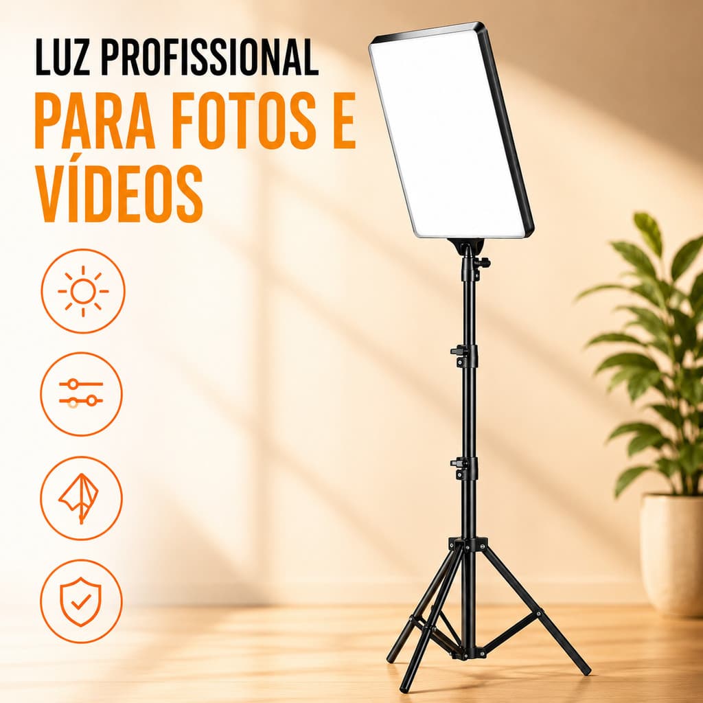 Ring Light Iluminador LED Retangular 16 Polegadas Profissional com Tripé de 2m para Fotos e Celular