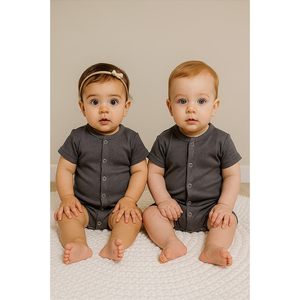 Romper Infantil Unissex Chumbo com Botões (Rn-3m), (6m); (9m) Macaquinho de Bebê Menino / Menina EXCLUSIVO