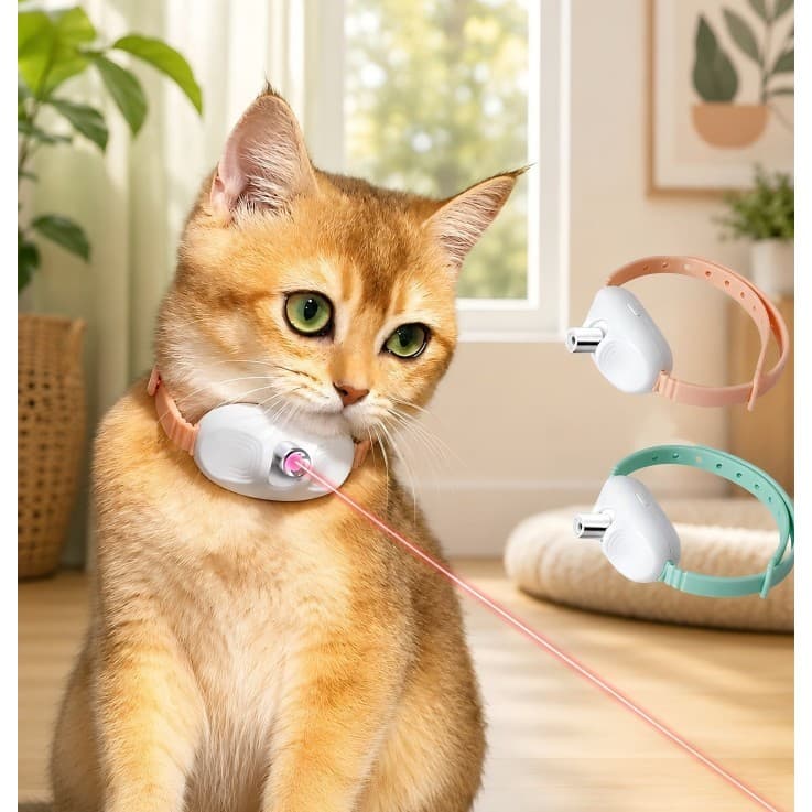 Brinquedo para Gatos com Laser LED USB Coleira Interativa Recarregável Anti Tédio