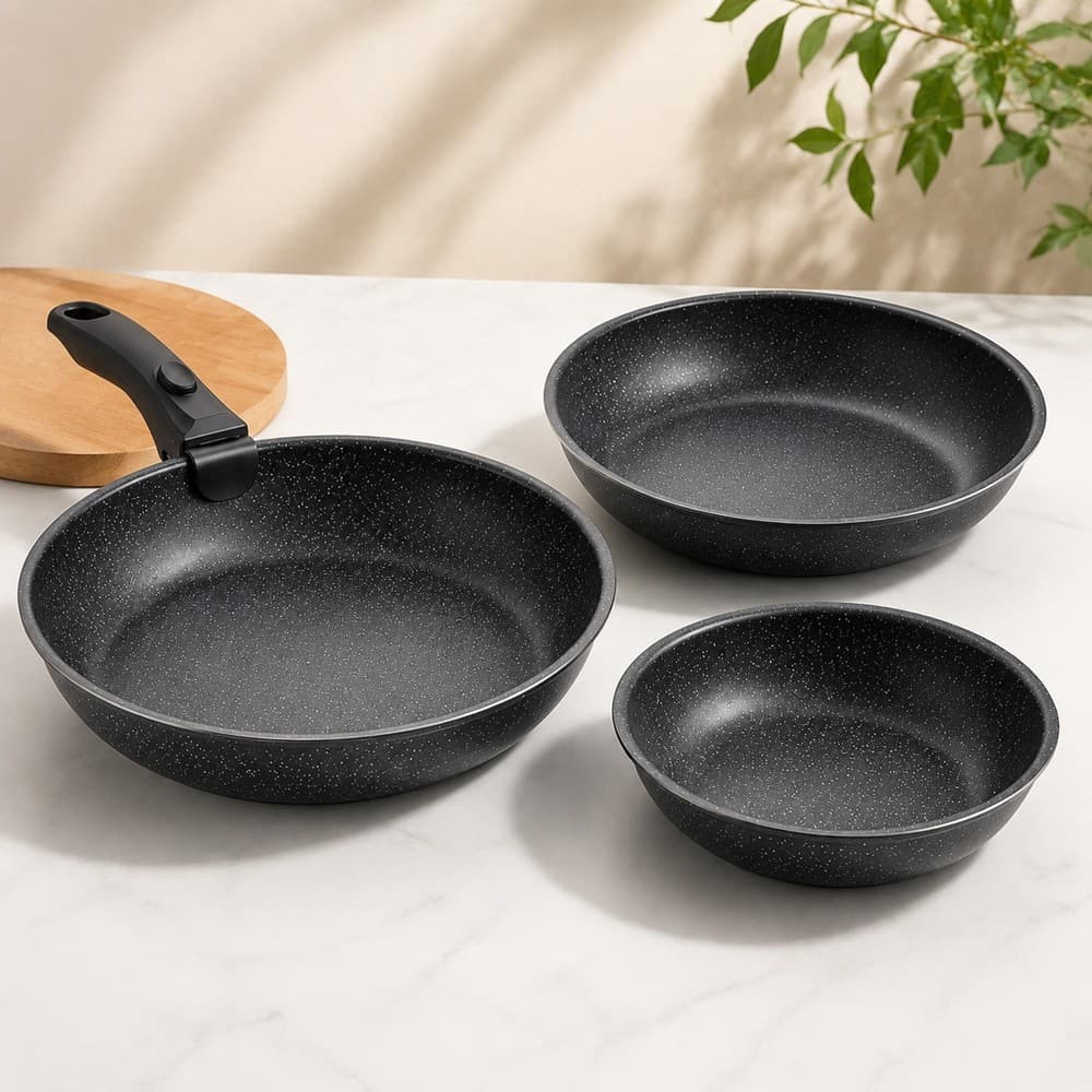 Kit 3 Peças Frigideira Antiaderente Grande Cerâmica Não Gruda Não Vai Óleo Utensilio Domestico Cozinha Dieta