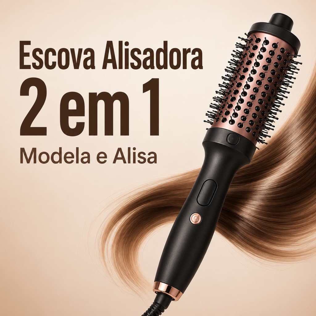Escova Modeladora Quente 2 em 1 para Alisar e Pentear Cabelo