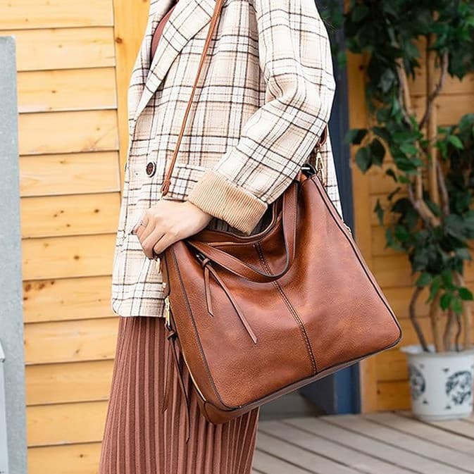 Bolsa grande De Ombro e transversal Feminina De Couro PU com cupom - Bolsa