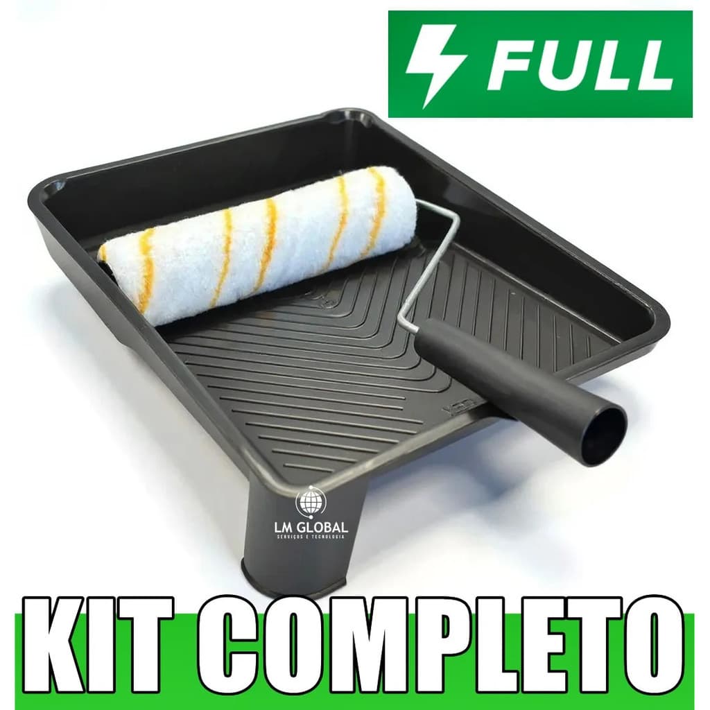 KIT COMPLETO PINTURA Transforme Suas Paredes 🖼️ 3 Peças Antirrespingos | Rolo 23cm + Suporte Reforçado + Bandeja Grande