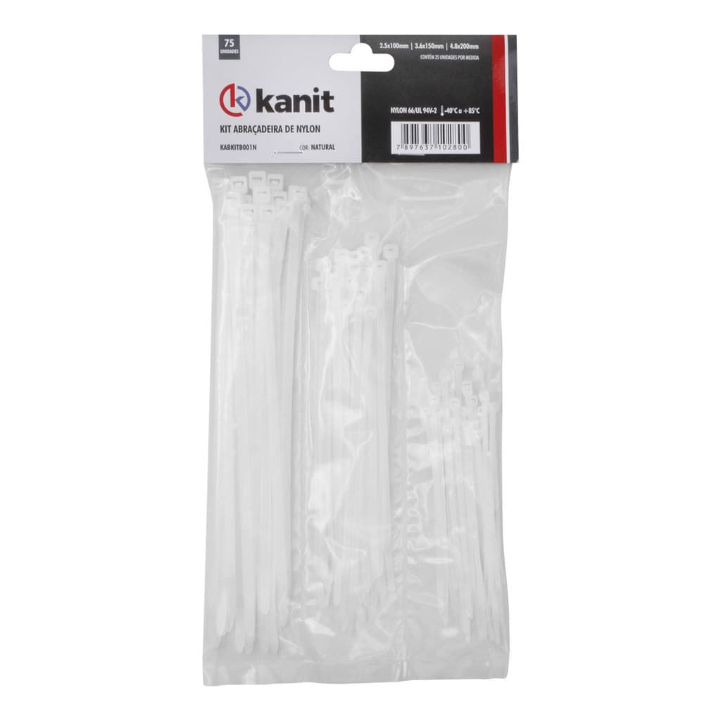 Jogo 75 Enforca Gato Sortido 10cm 15cm 20cm Abracadeira Nylon Branca Organizador Fios Cabos Kanit Mix
