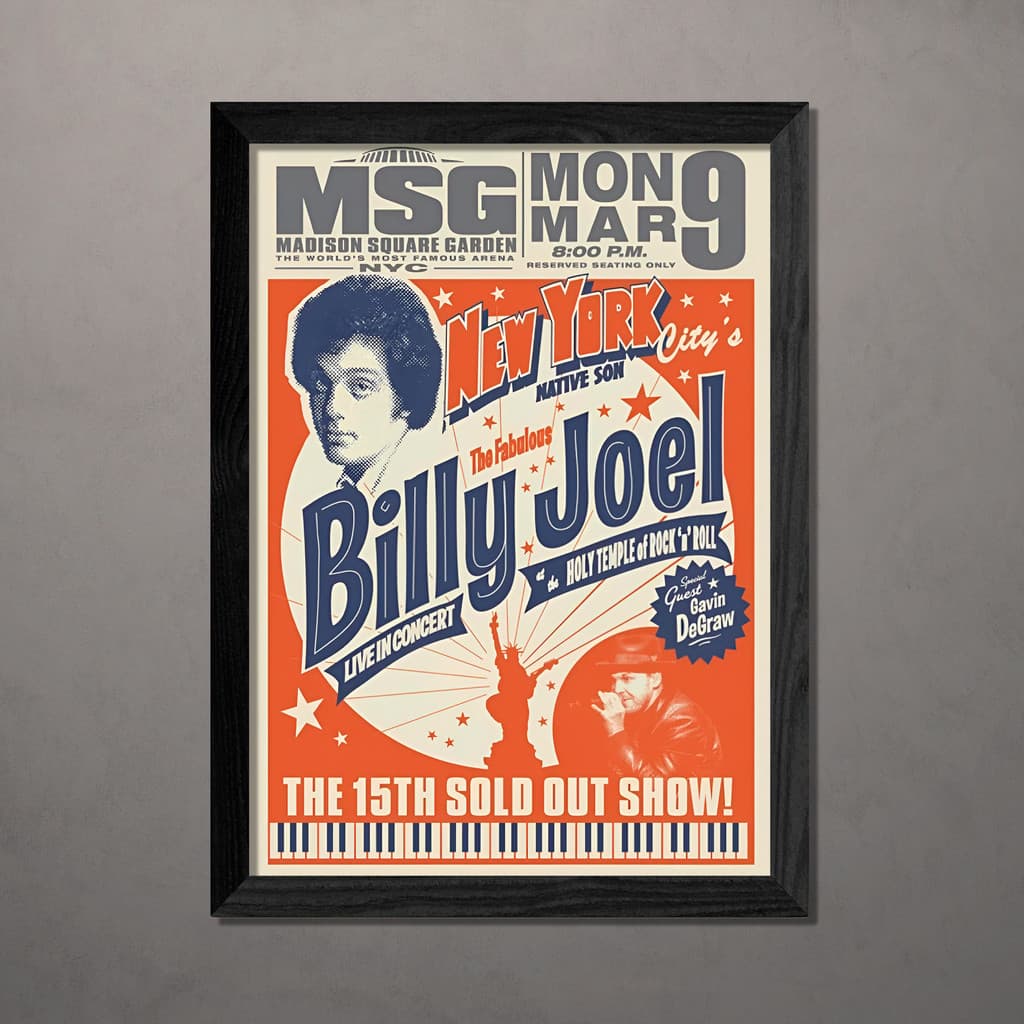 Quadro Decorativo Billy Joel MSG A4 Com Vidro