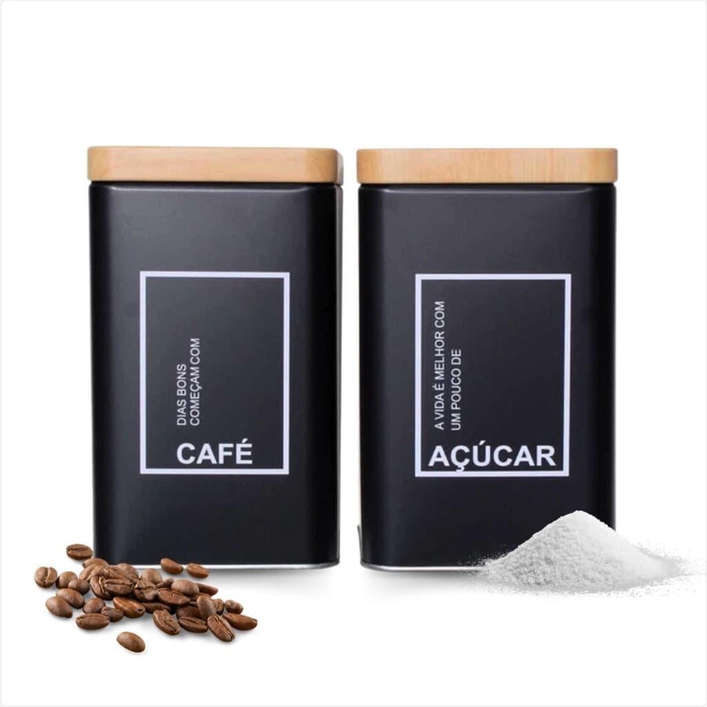 Kit Latas Hermeticas Metal Porta Cafe Acucar Mantimentos