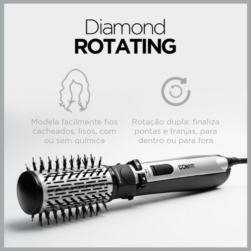 Escova Rotativa Conair Diamond Brilliance 3 em 1 900W Seca Alisa Modela Cristais de Diamante 220v