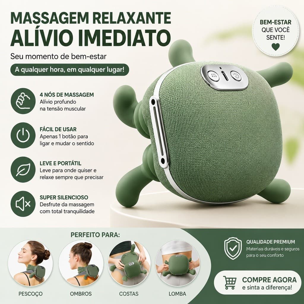 Massageador de Pescoço e Ombro 8 Pontos com Aquecimento | Alívio de Tensão e Relaxamento Profundo