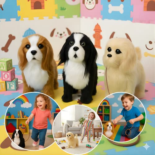 Cachorro de Brinquedo Infantil com Luz LED Som e Coleira
