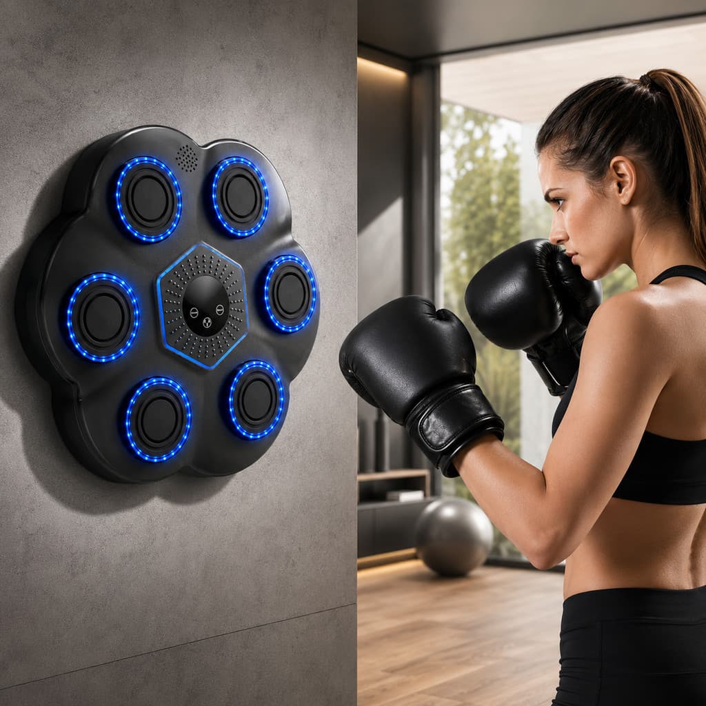 Máquina de Boxe Musical LED Bluetooth Parede Treino de Reflexo Academia em Casa com Contagem LED