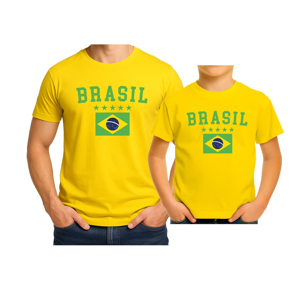 Kit 2 Camisetas Camisas Feminina Masculina do Brasil para Copa Família md4