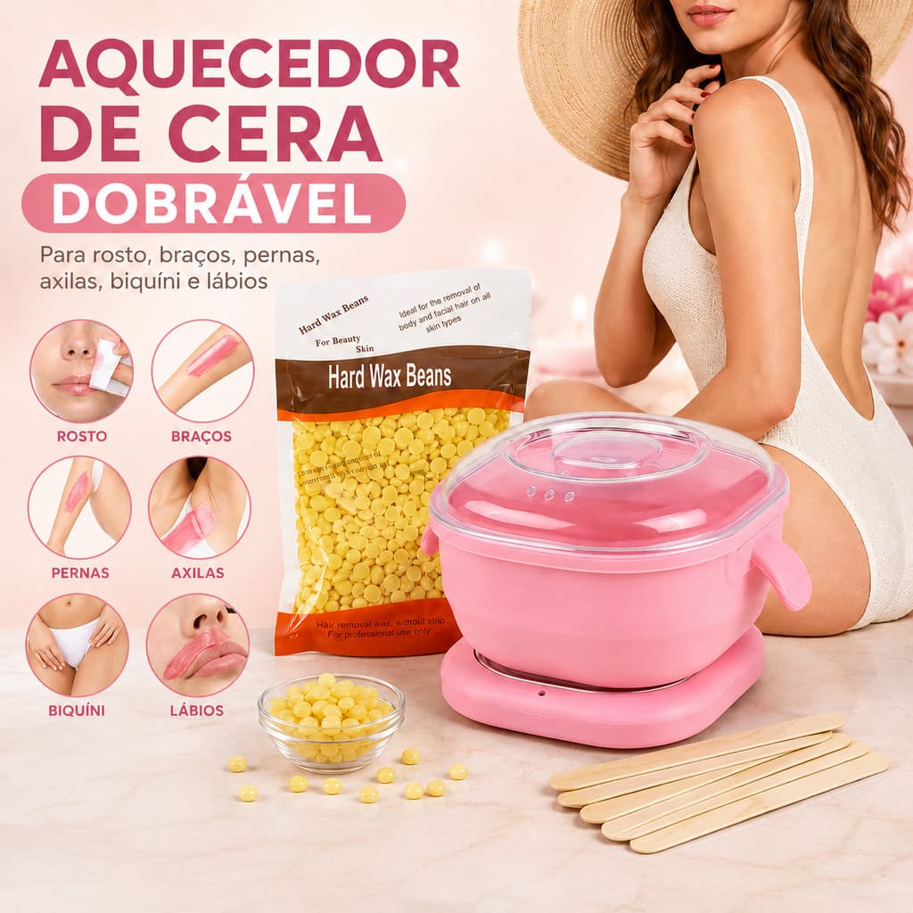 Aquecedor de Cera Silicone Dobrável Bivolt Rosa e Roxo Para Depilação em Casa