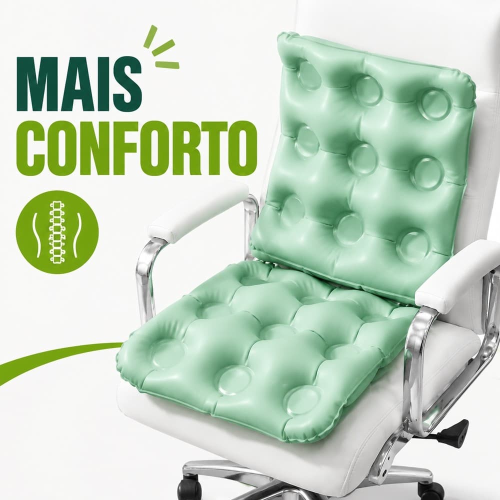 Almofada Terapêutica Assento Ortopédico com Encosto Inflável Alívio de Pressão Cóccix e Lombar