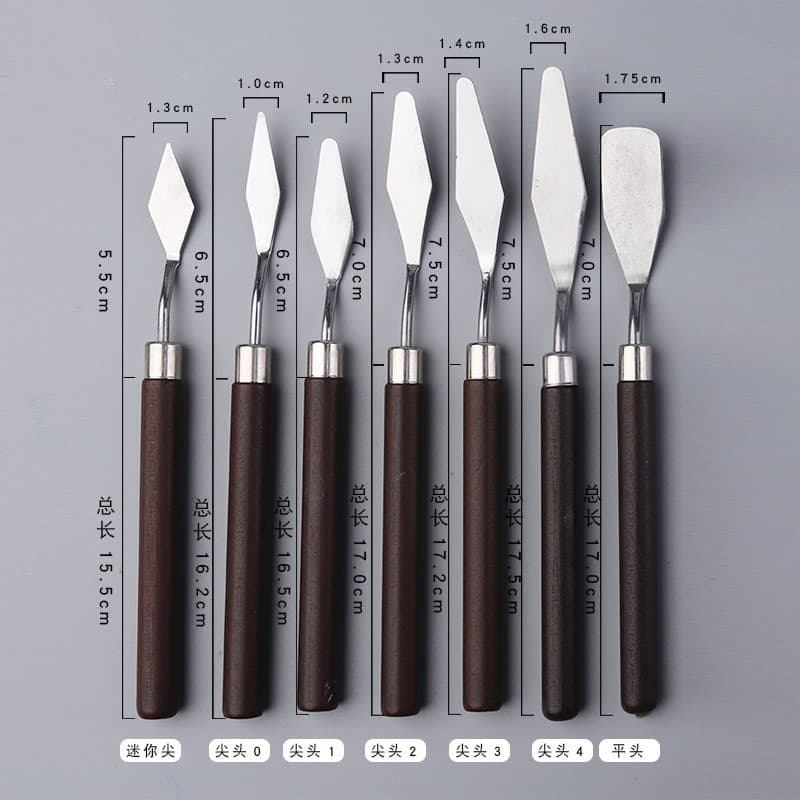 Conjunto com 7 facas de aço inoxidável para pintura a óleo, espátulas para artistas e ferramentas de desenho