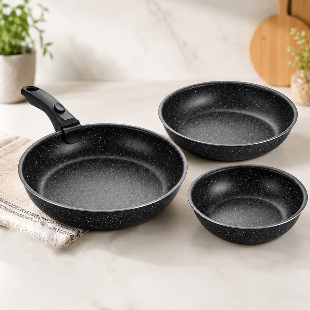Frigideira De Indução E Gás Revestimento Cerâmico Antiaderente Reforçada Com Cabo Ergonômico Top Kit 3 Peças