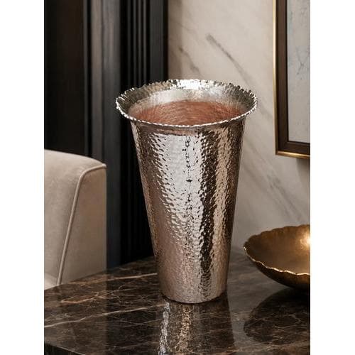 Vaso Flores Alumínio Martelado E Cobre Interno 31cm