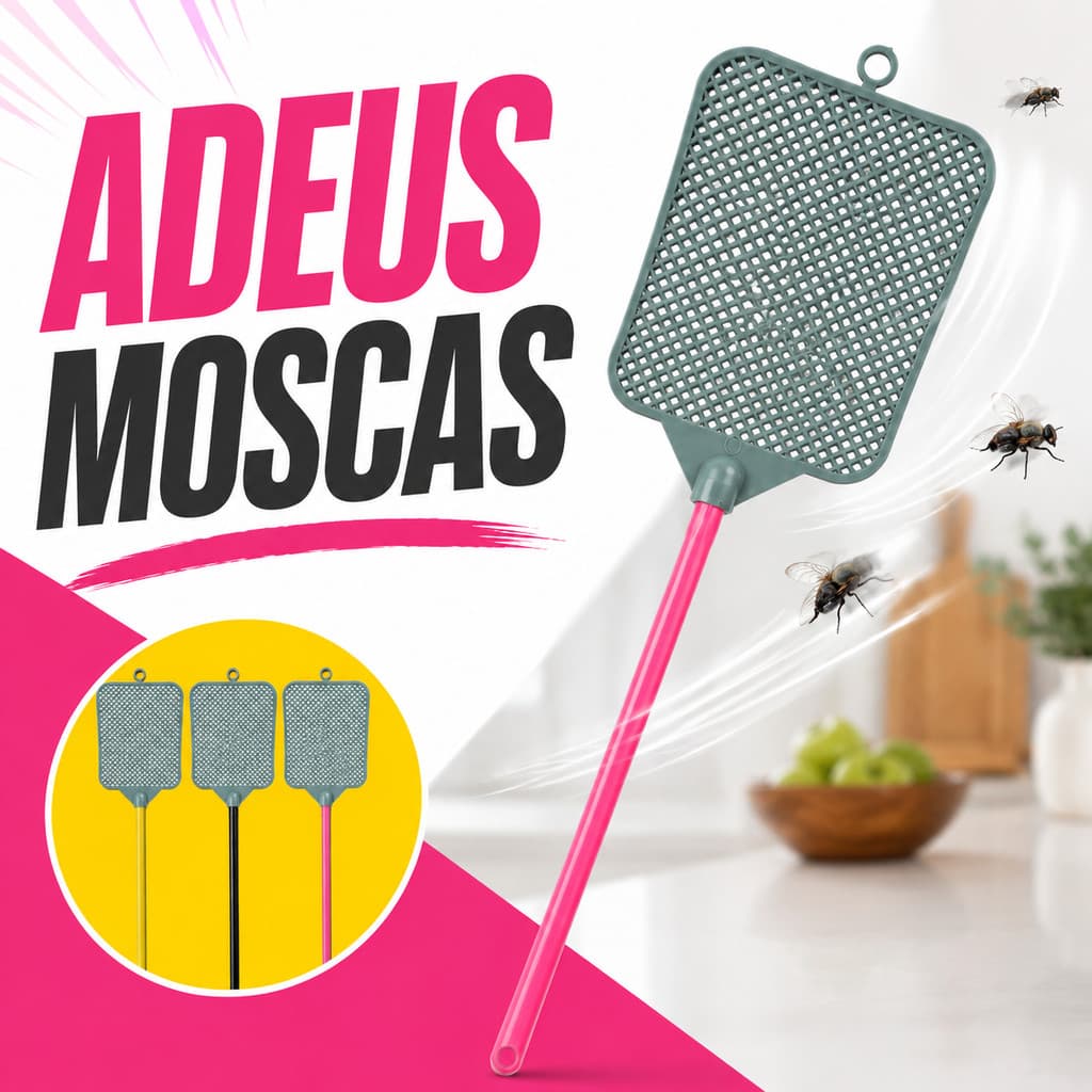 Mata Mosca Plástico Cabo Longo 50cm Eficiente Contra Insetos Mosquitos