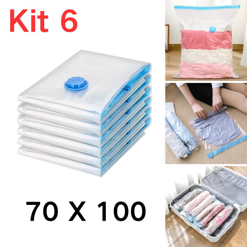 Kit 6 Saco a Vácuo Para Roupa Viagem Mala Edredon 70X100 Organizador Guarda Roupa 4.94 5 peças 50X60 CM+Bomba