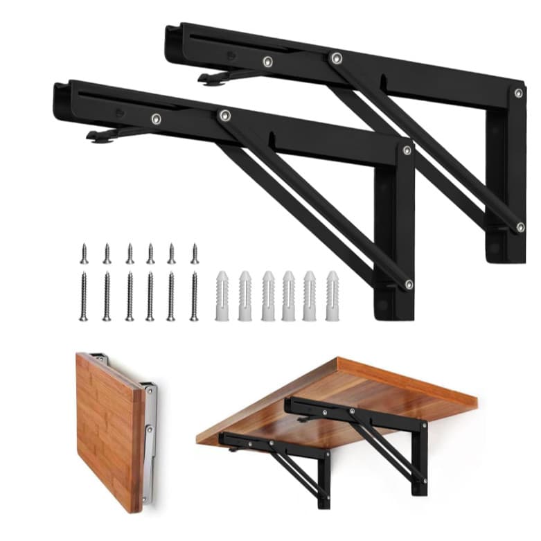 [2 Pcs]Suporte Mão Francesa Retrátil Suporte De Mesa Dobrável Dobrável Reforçada Tampo Mesa - Preto E Prata Vendido(s) -
