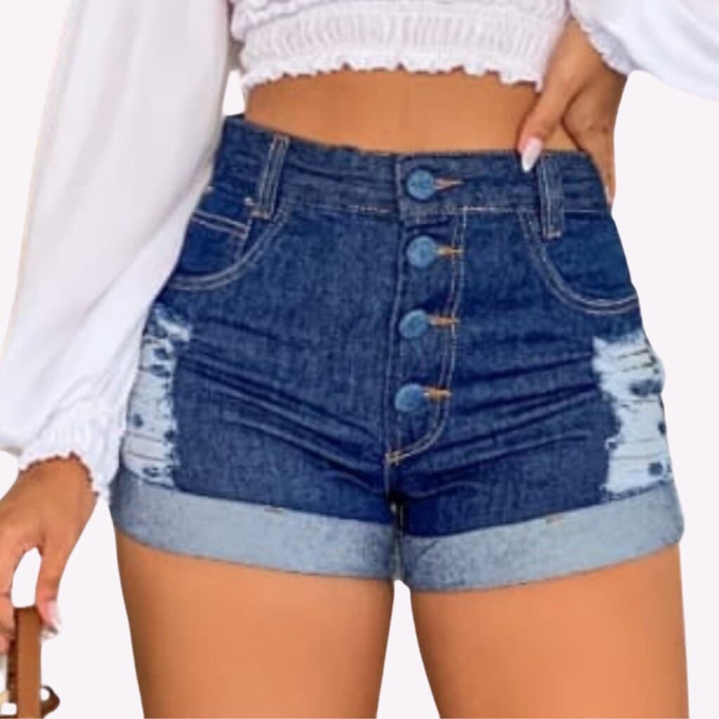 Short Jeans Feminino Soft Barra Dobrada Amaciado Cintura Alta, Jack