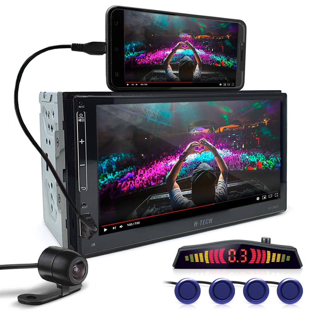 Kit Central Multimídia + Câmera Ré + Sensor Ré Azul Spin 2011 2012 2013 2014 Espelhamento USB Android Auto Carplay
