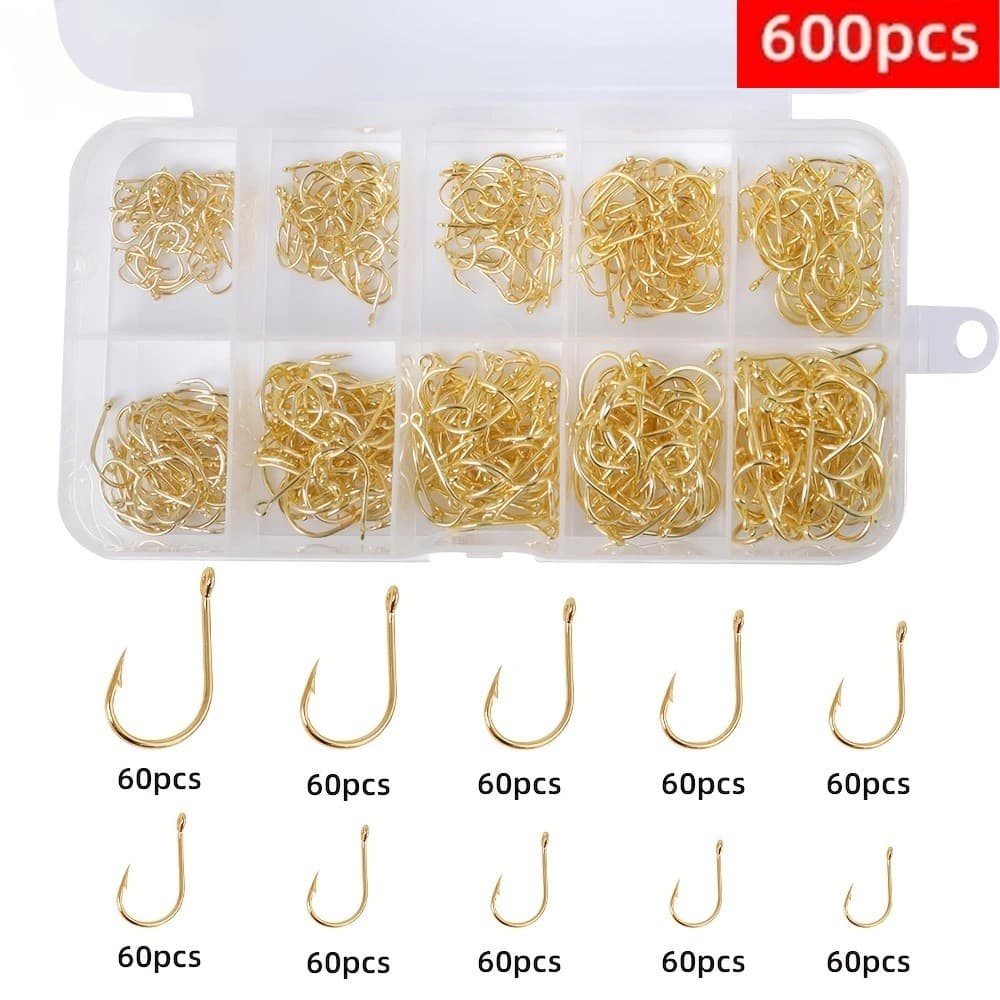 Kit Caixa de Pesca com 600 Anzóis Chinu Dourado #3 ao # - Variação: