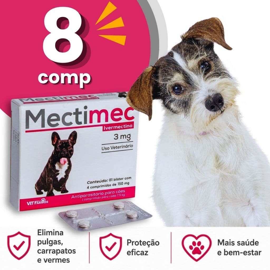 8 MecTtimec - Remédio Antiparasitário para Cães Até 15kg - Elimina Pulgas, Mata Carrapatos, Vermífugo