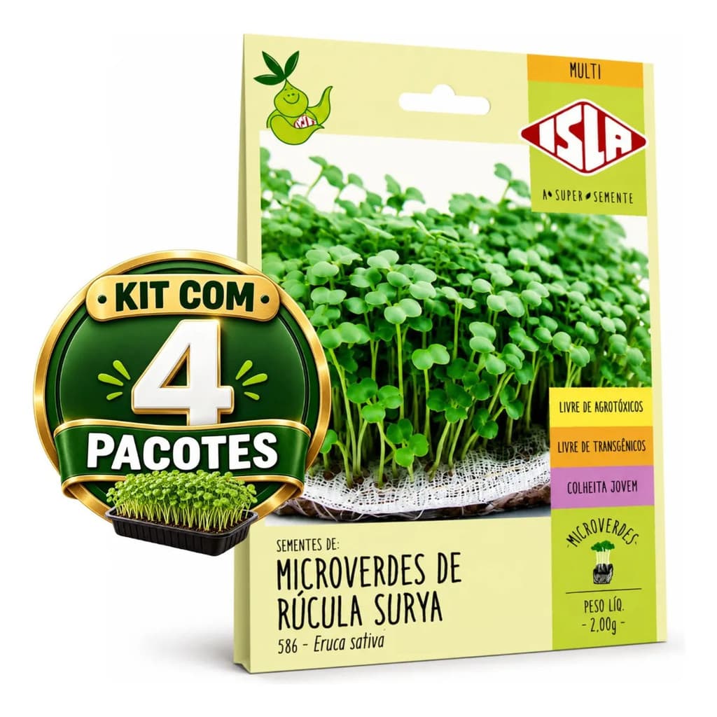 Leve 4 Isla Rúcula Surya Sementes Microverde Microgreen Para Cultivar em Casa Bandeja Vaso Horta Colheita Jovem