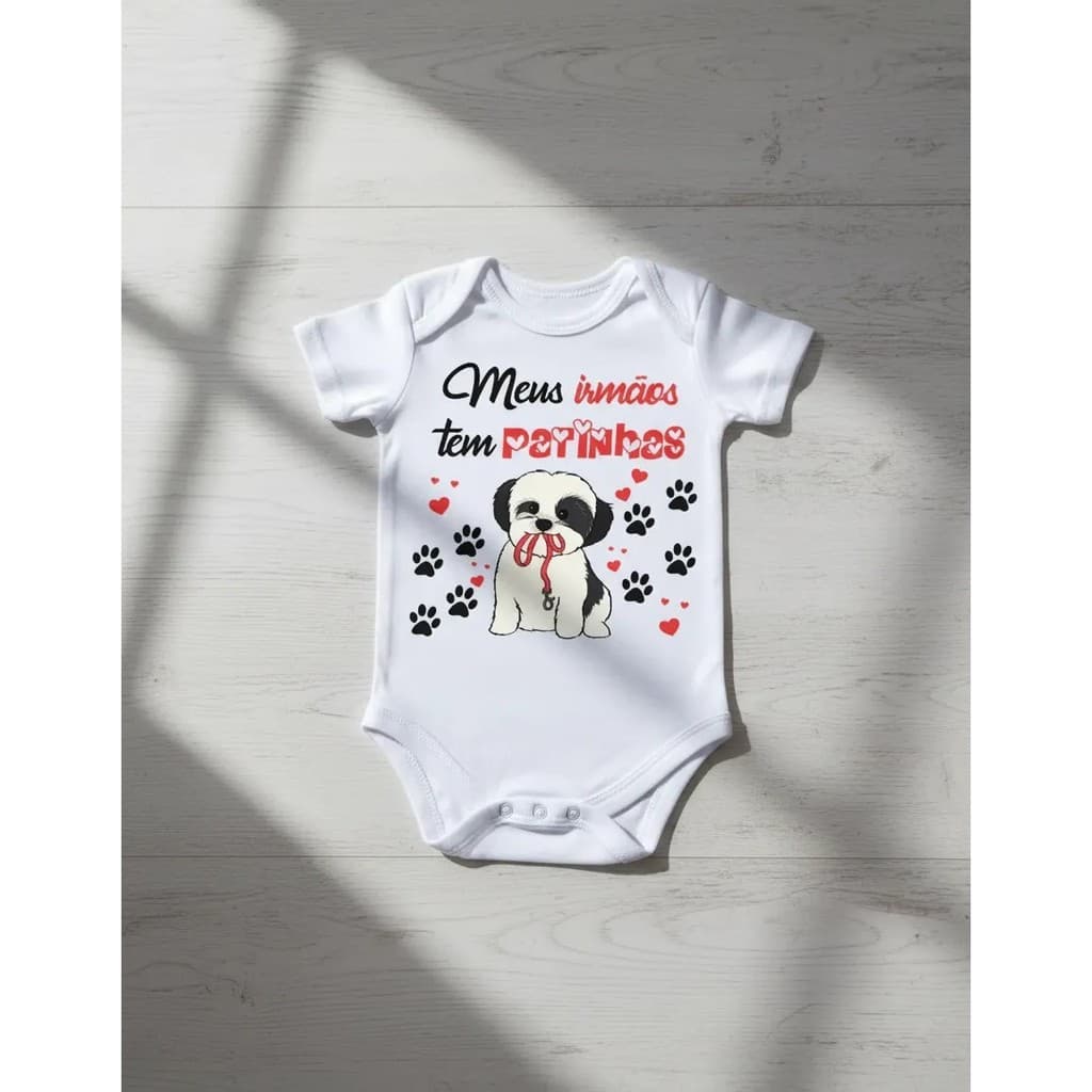 Body Bebê Personalizado Bebê Body Bebê Meus Irmãos Tem Patas Cód 3841 Estampado Manga Curta P ao GG