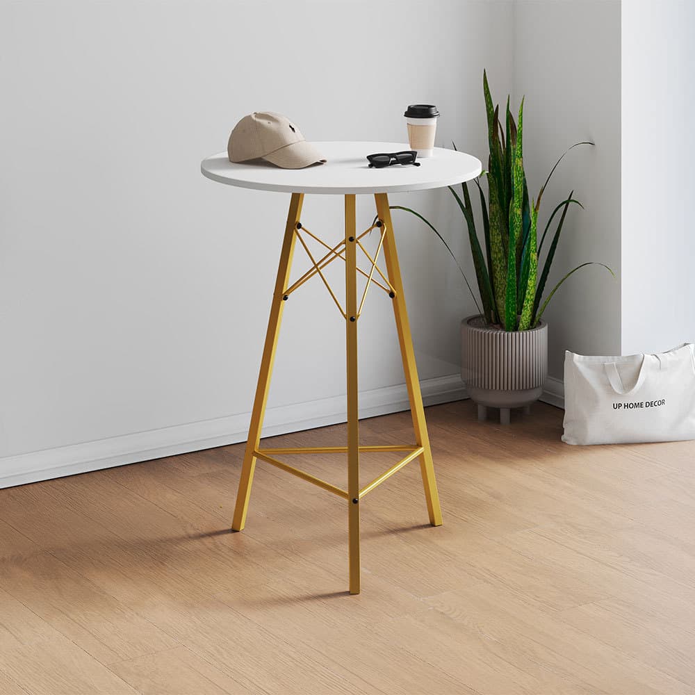 Mesa Bistrô Redonda Estrutura em Ferro Dourado com Tampo Branco