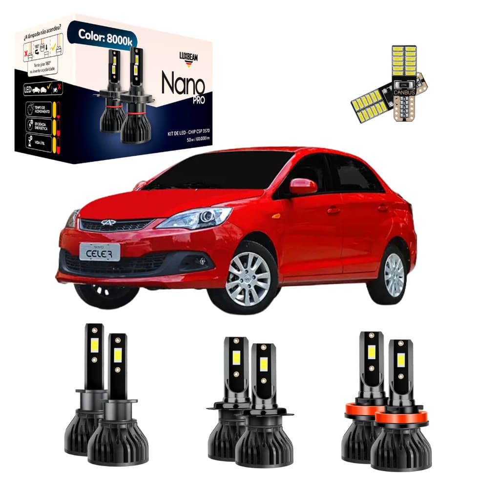 Kit Super Led Celer 2013 a 2017 Nano Pro 50w 60.000lm 8000k Farol Alto Baixo e Milha Luxbeam