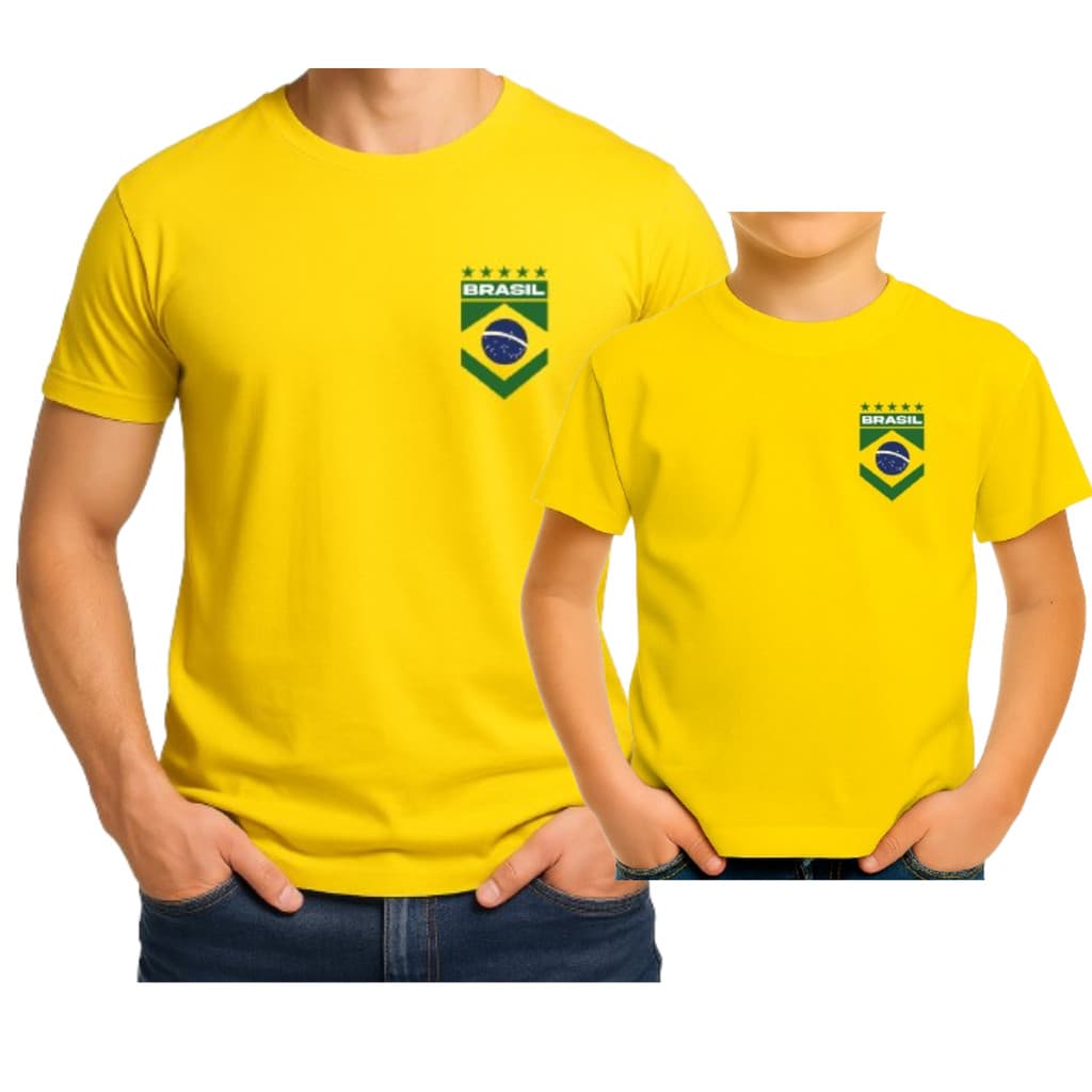 Kit 2 Camisetas Camisas Feminina Masculina do Brasil para Copa Família md7