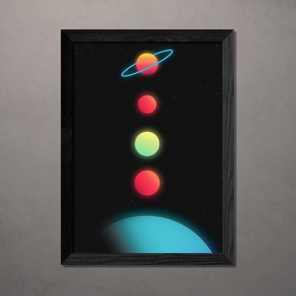 Quadro Decorativo Planetas alinhados A4 Com Vidro