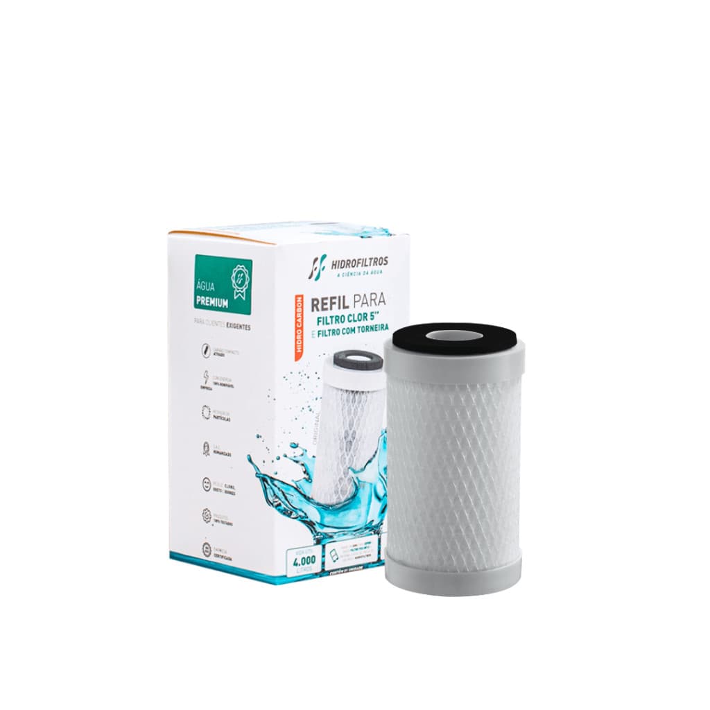 Refil Para Filtro de Bebedouro Hidro Clor 5 Carvão Ativado Elimina Gosto e Odor