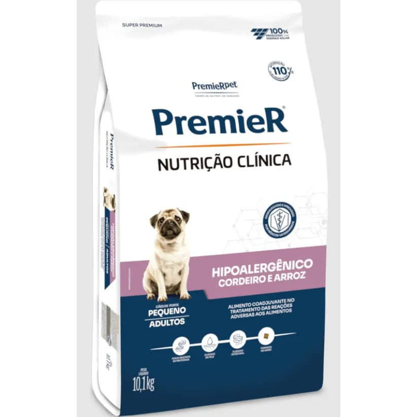 Premier Ração Cães Hipoalergênico Nutrição Clínica Cordeiro e Arroz Porte Pequeno 10,1kg