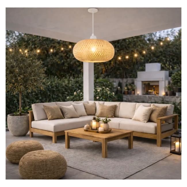 Lustre Pendente de Bambu Natural Decorativo 17x27cm 127/220V